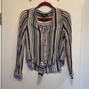 Button up tie front cropped blouse